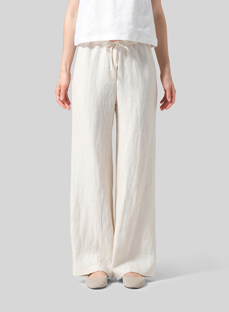 Linen Drawstring Straight Leg Extra-Long Pants