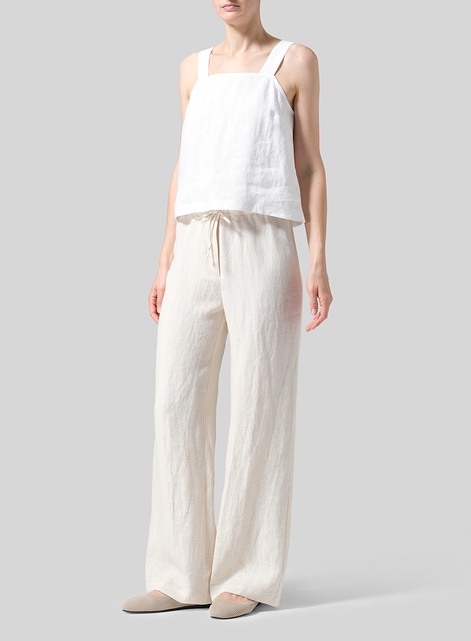 Linen Drawstring Straight Leg Extra-Long Pants