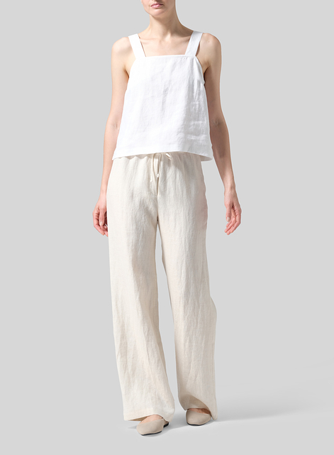 Linen Drawstring Straight Leg Extra-Long Pants