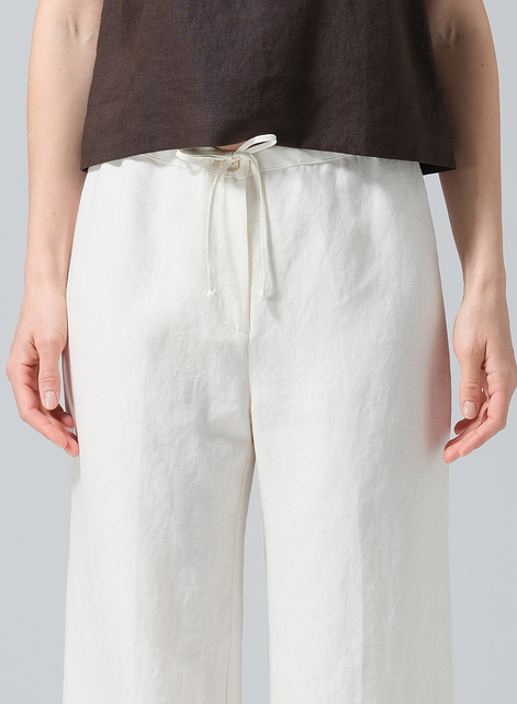 Linen Drawstring Straight Leg Extra-Long Pants