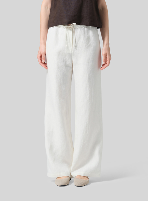 Linen Drawstring Straight Leg Extra-Long Pants