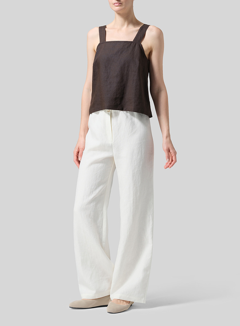 Linen Drawstring Straight Leg Extra-Long Pants