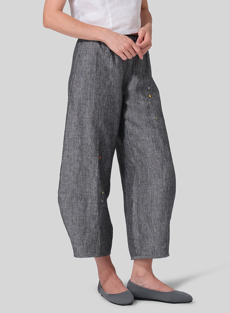 Linen Embroidered Cropped Pants