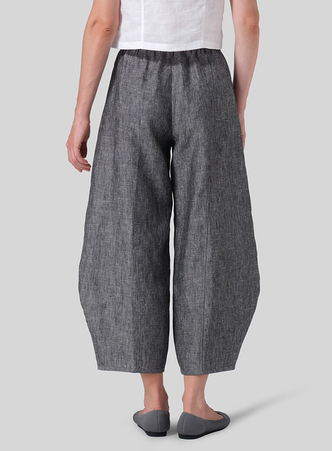 Linen Embroidered Cropped Pants
