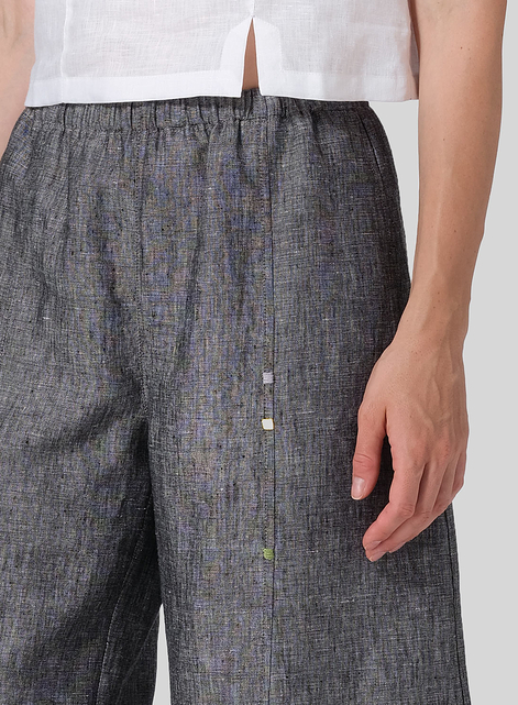 Linen Embroidered Cropped Pants