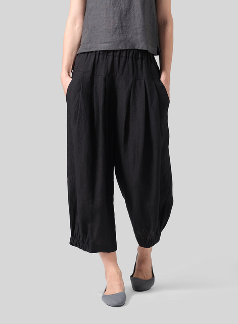 Linen Crumple Effect Harem Pants