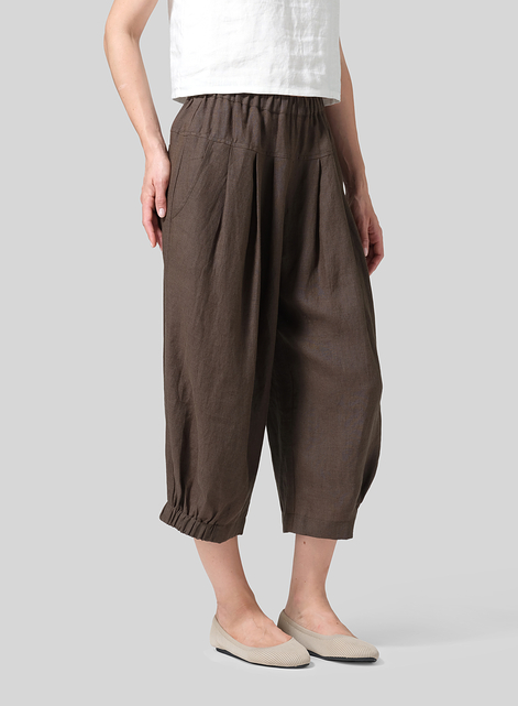 Linen Crumple Effect Harem Pants