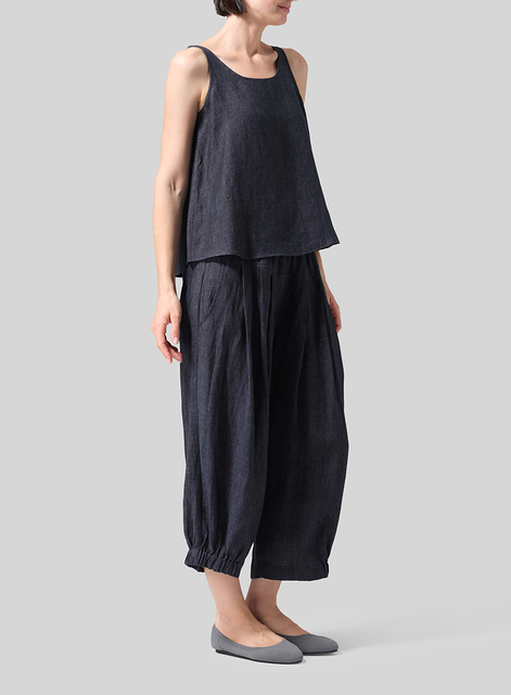 Linen Crumple Effect Harem Pants