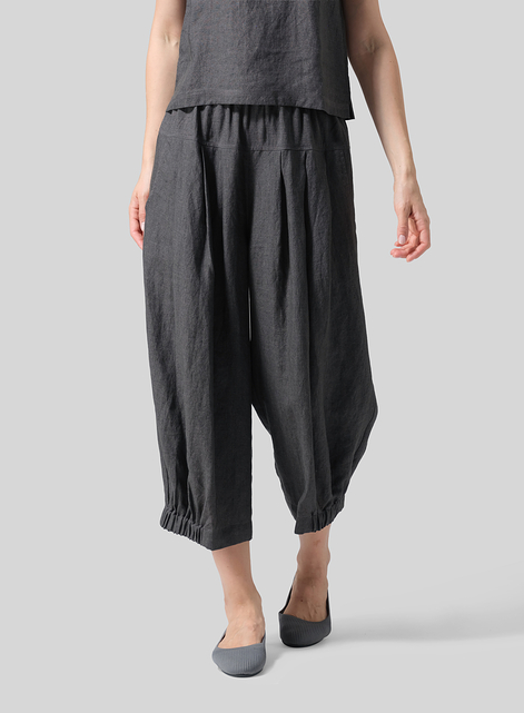 Linen Crumple Effect Harem Pants
