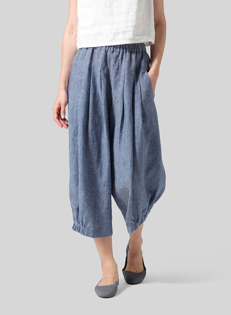 Linen Crumple Effect Harem Pants