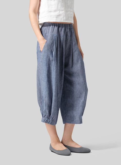 Linen Crumple Effect Harem Pants