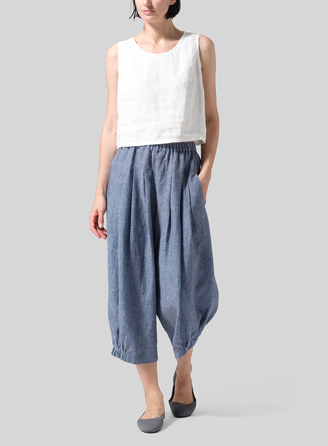 Linen Crumple Effect Harem Pants