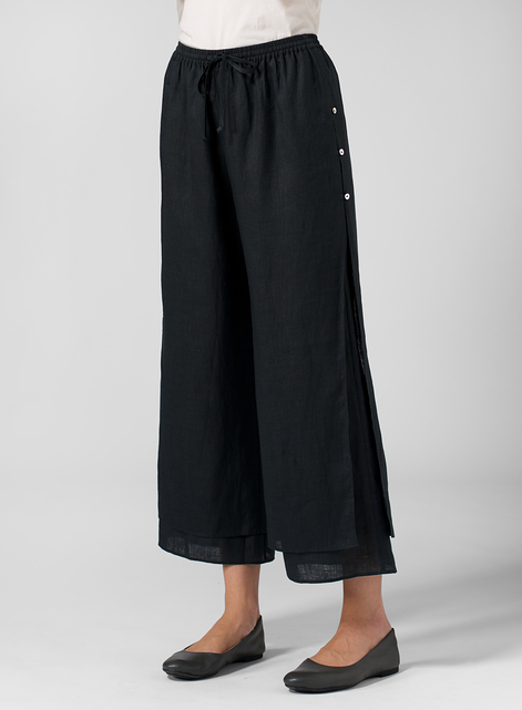 Linen Double-Layer Cropped Pants With Sea Shell Button