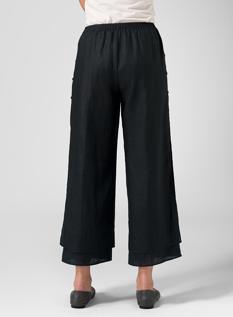 Linen Double-Layer Cropped Pants With Sea Shell Button