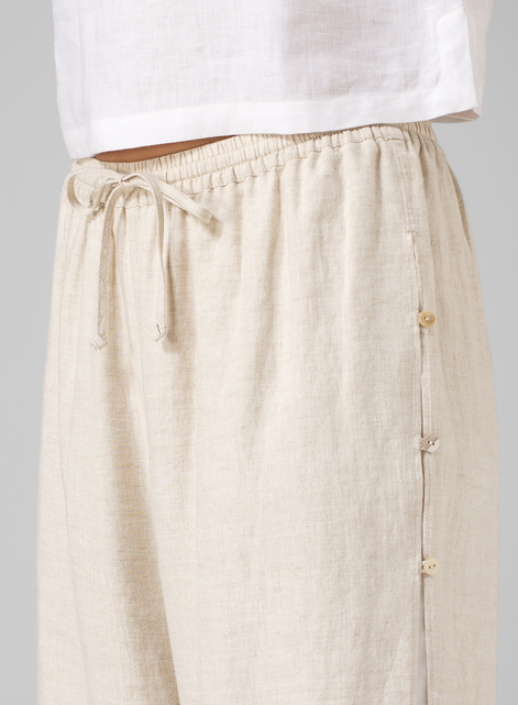 Linen Double-Layer Cropped Pants With Sea Shell Button