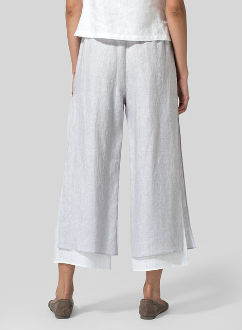 Linen Double-Layer Cropped Pants With Sea Shell Button