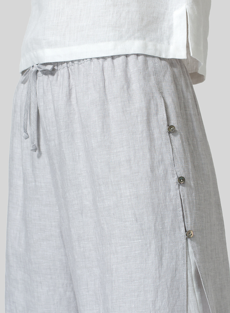 Linen Double-Layer Cropped Pants With Sea Shell Button
