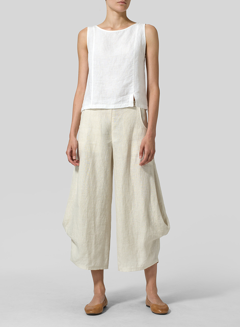 Linen Flared Leg Crop Pants