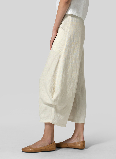 Linen Flared Leg Crop Pants