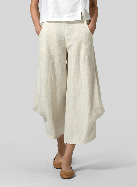 Linen Flared Leg Crop Pants