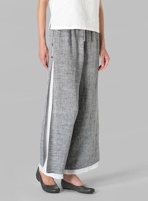 Linen Double Layer Pants With Sea Shell Button