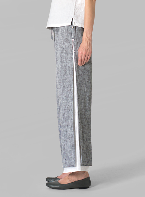 Linen Double Layer Pants With Sea Shell Button