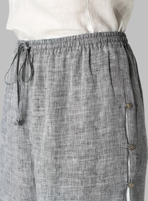 Linen Double Layer Pants With Sea Shell Button