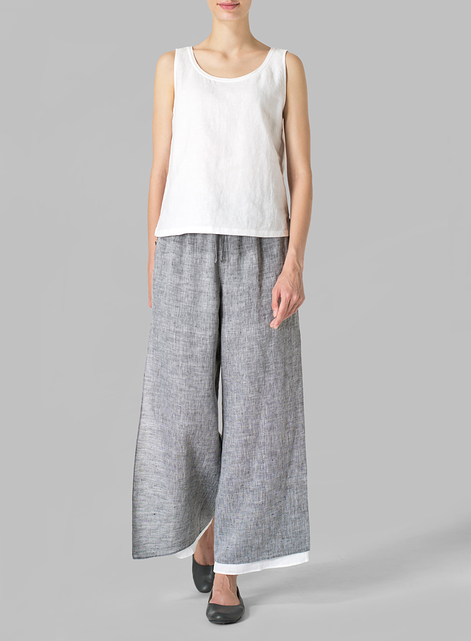 Linen Double Layer Pants With Sea Shell Button