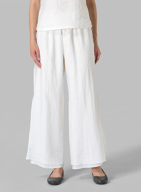 Linen Double Layer Pants With Sea Shell Button