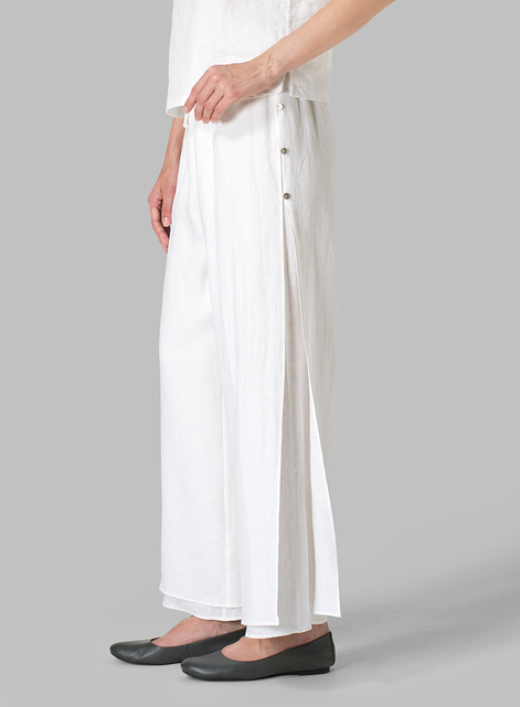 Linen Double Layer Pants With Sea Shell Button