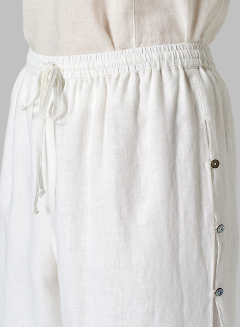 Linen Double Layer Pants With Sea Shell Button