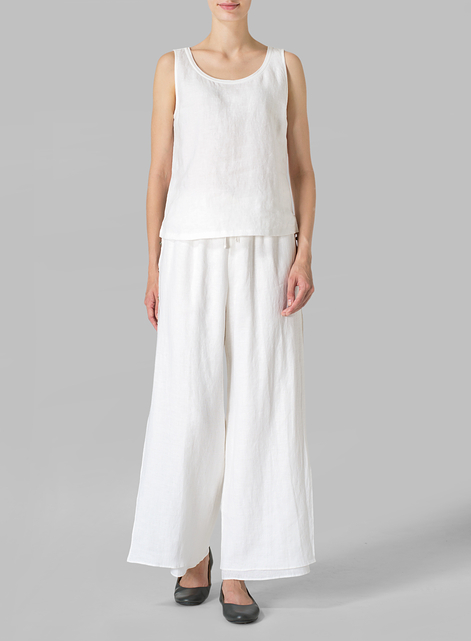 Linen Double Layer Pants With Sea Shell Button