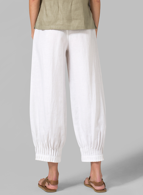 Linen Pleated Cuff Crop Pants