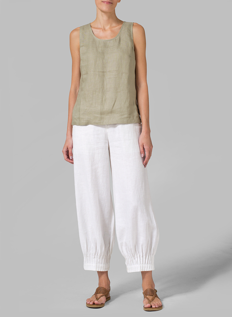 Linen Pleated Cuff Crop Pants