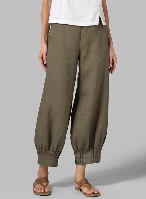 Linen Pleated Cuff Ankle Length Pants
