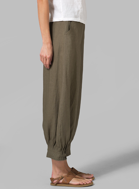 Linen Pleated Cuff Ankle Length Pants