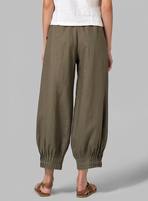 Linen Pleated Cuff Ankle Length Pants
