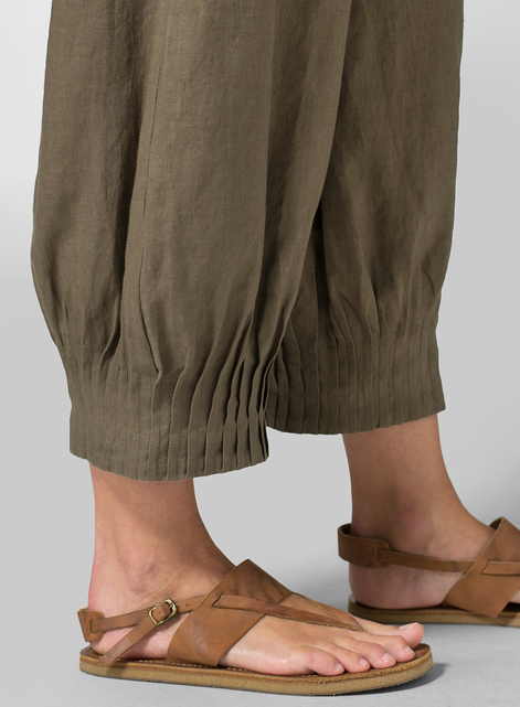 Linen Pleated Cuff Ankle Length Pants