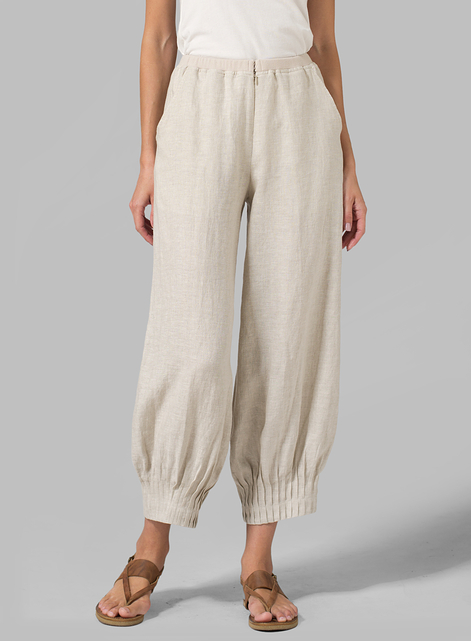 Linen Pleated Cuff Crop Pants