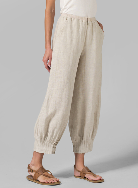Linen Pleated Cuff Crop Pants
