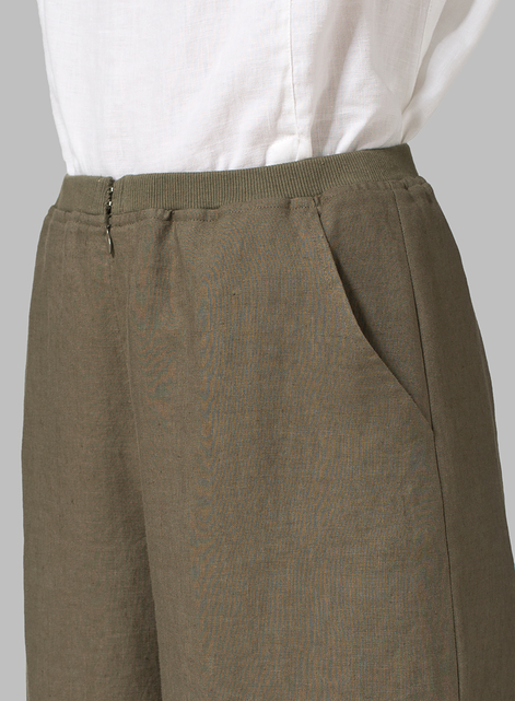 Linen Pleated Cuff Ankle Length Pants