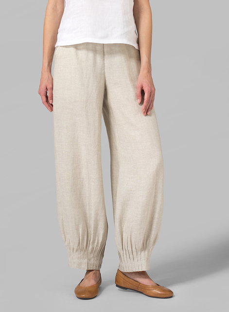 Linen Pleated Cuff Ankle Length Pants