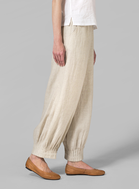 Linen Pleated Cuff Ankle Length Pants