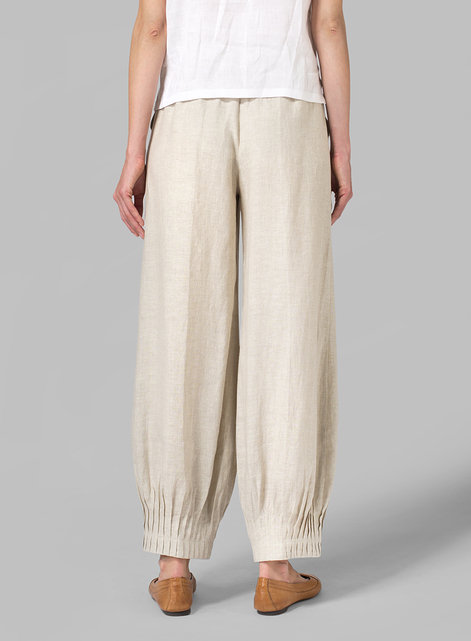 Linen Pleated Cuff Ankle Length Pants