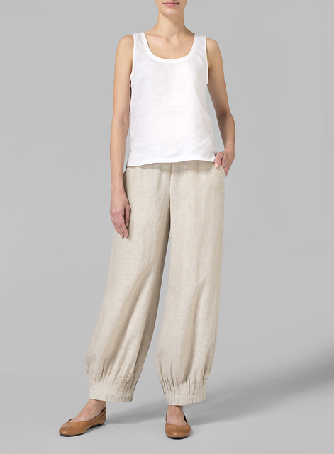 Linen Pleated Cuff Ankle Length Pants