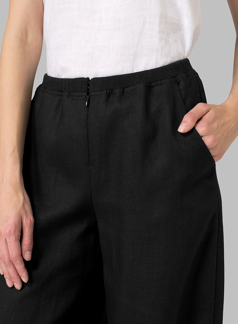 Linen Pleated Cuff Ankle Length Pants