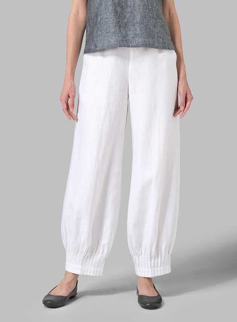 Linen Pleated Cuff Ankle Length Pants