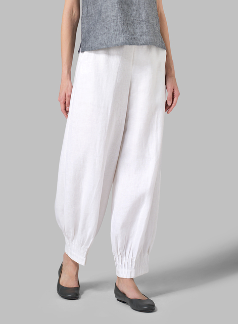 Linen Pleated Cuff Ankle Length Pants