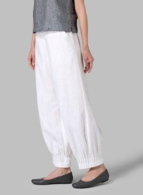 Linen Pleated Cuff Ankle Length Pants
