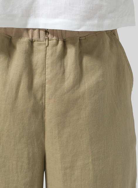 Linen Pleated Cuff Ankle Length Pants